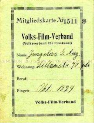 Mitgliedskarte des Volks-Film-Verbandes