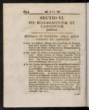644-663, Sectio VI. Ius Ecclesiasticum et Canonicum praebens