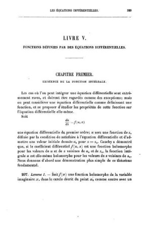 CHAPITRE I. - Existence de la fonctions intégrale.
