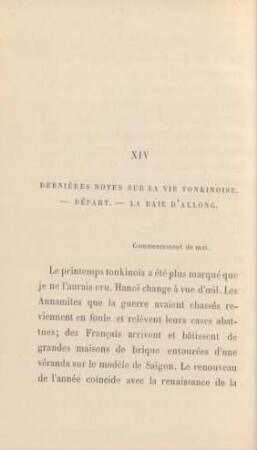 XIV. Dernières notes sur la vie tonkinoise. - Départ. - La Baie d'Allong