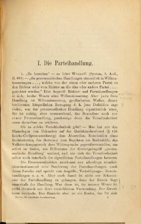Die schuldhafte Parteihandlung : eine Untersuchung aus dem Civilprocessrechte