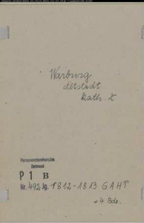 Zivilstandsregister der katholischen Gemeinde Warburg-Altstadt, Kreis Warburg (GAHT 1812-1813) (Gemeinde: Katholische Gemeinde Warburg Altstadt)