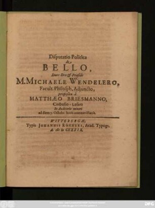 Disputatio Politica de Bello