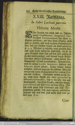 XXIII. Rathschlag. In Febri Lochiali putrida