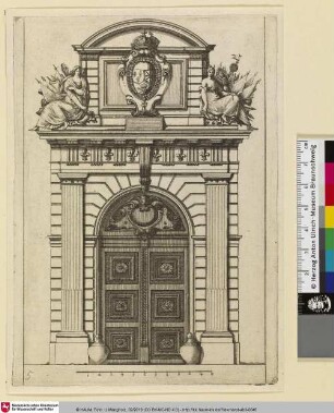 Recueil de plusieurs portes des Principaux Hostels et Maisons de la Ville de Paris Ensemble le Retable des plus considerables Autels des Eglises [Facade de l'église Sainte-Elisabeth (?)]