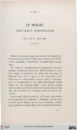2.Ser. 10.1889: Le Hedjaz devant l'Europe