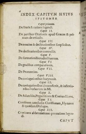 Index Capitum Huius Epitomes.