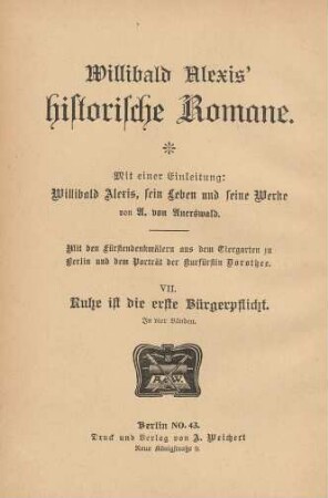 Band 18 = 7, Ruhe ist die erste Bürgerpflicht, Band 2: Willibald Alexis' historische Romane