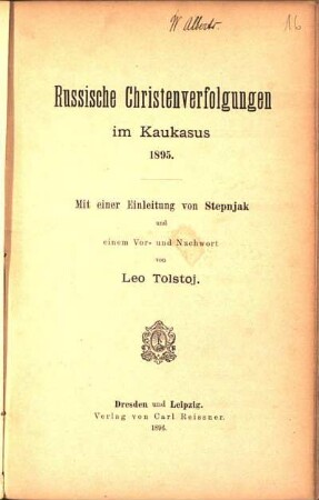 Russische Christenverfolgungen im Kaukasus 1895