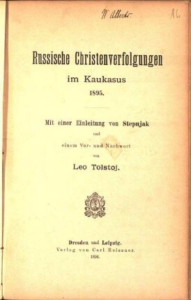 Russische Christenverfolgungen im Kaukasus 1895