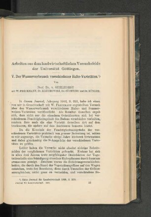 V. Der Wasserverbrauch verschiedener Hafer-Varietäten.