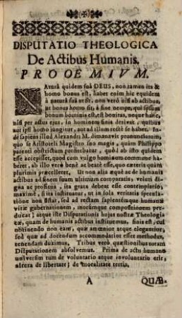 Disputatio Theologica De Actibus Humanis