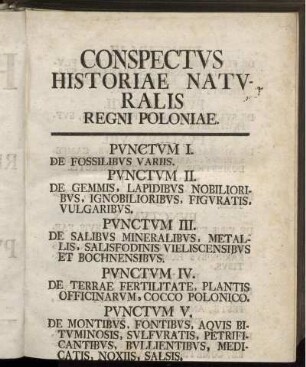 Conspectus Historiae Naturalis Regni Poloniae.