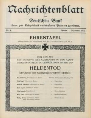 4.1914: Nachrichtenblatt der Deutschen Bank