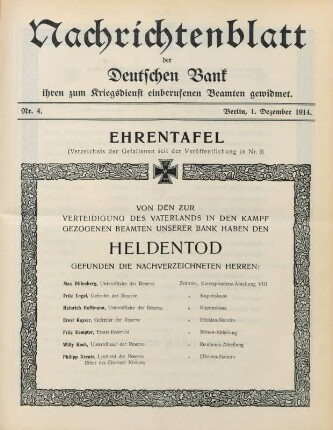 4.1914: Nachrichtenblatt der Deutschen Bank