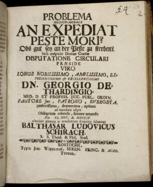 Problema Medico-Morale An Expediat Peste Mori?