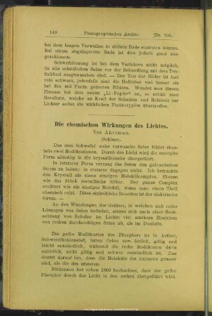 Die chemischen Wirkungen des Lichtes