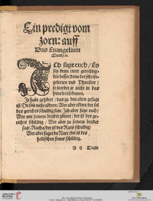 Ein perdigt vom zorn auff Das Evangelium