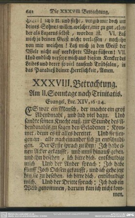XXXVIII. Betrachtung. Am II. Sonntage nach Trinitatis. Evangel. Luc. XIV, 16-24