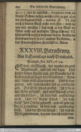 XXXVIII. Betrachtung. Am II. Sonntage nach Trinitatis. Evangel. Luc. XIV, 16-24