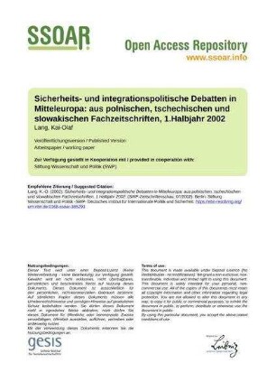 Sicherheits- und integrationspolitische Debatten in Mitteleuropa: aus polnischen, tschechischen und slowakischen Fachzeitschriften, 1.Halbjahr 2002