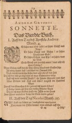 Andreae Gryphii Sonnette. Das Vierdte Buch. I. - XXXVI.