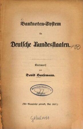 Banknoten-System für deutsche Bundesstaaten : Entwurf