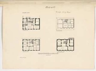 Bankgebäude Monatskonkurrenz Dezember 1916: Grundriss Keller, Erdgeschoss, Obergeschoss, Dachgeschoss 1:200; Maßstabsleiste
