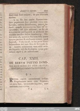 Cap. XXIII. De Rerum Pretio Dominii Accessorio Et Inde Profluentibus Commutationibus.