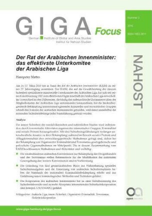 Der Rat der Arabischen Innenminister : das effektivste Unterkomitee der Arabischen Liga