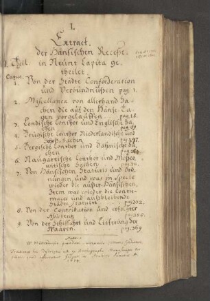I. Extract. der Hänsischen Receße. I. Theil