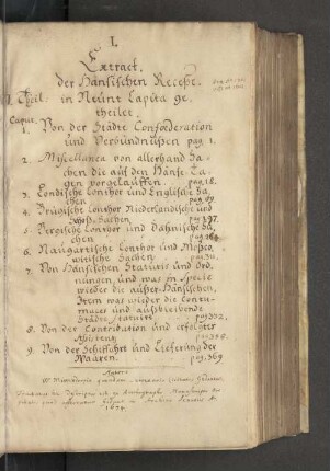 I. Extract. der Hänsischen Receße. I. Theil