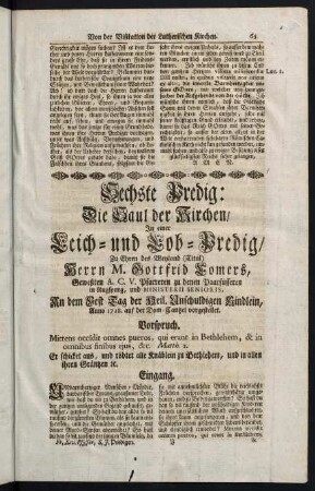65-137, Sechste Predig - Achte Predig