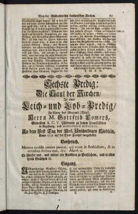 65-137, Sechste Predig - Achte Predig
