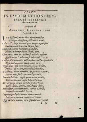 Aliud. In Laudem Et Honorem, Iacobi Teylingii ...
