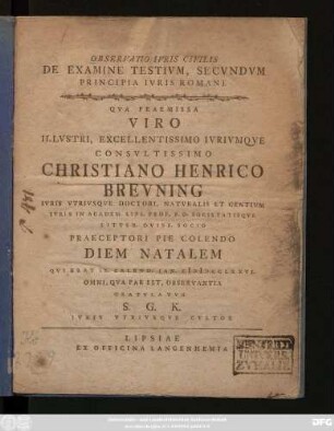 Observatio Ivris Civilis De Examine Testivm, Secvndvm Principia Ivris Romani