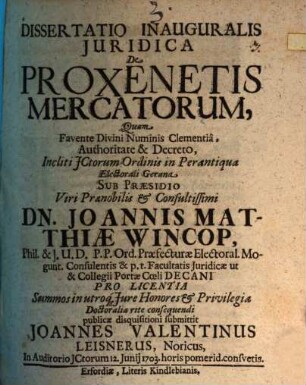 Dissertatio inauguralis juridica de proxenetis mercatorum