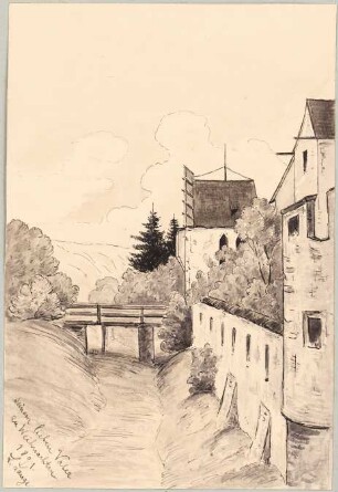 Gebäude mit Brücke: Perspektivische Ansicht