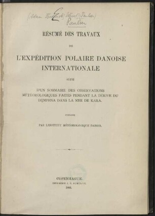 Résumé des travaux de l'expédition polaire danoise internationale