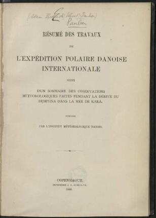 Résumé des travaux de l'expédition polaire danoise internationale