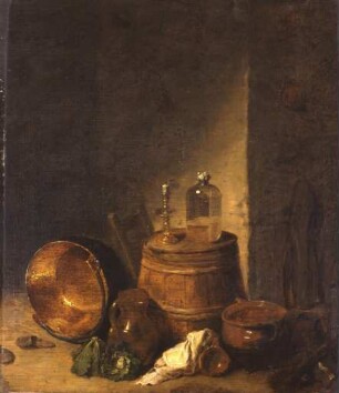 Stillleben mit Hausrat und Gemüse
