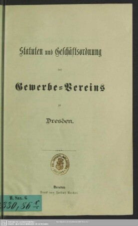 Statuten und Geschäftsordnung des Gewerbe-Vereins zu Dresden