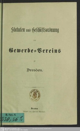 Statuten und Geschäftsordnung des Gewerbe-Vereins zu Dresden