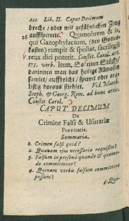 Caput Decimum De Crimine Falsi & Usurariae Pravitatis.