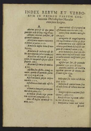 Index Rerum Et Verborum In Primam Partem Collationis Philosophiae Moralis cum iure scripto.