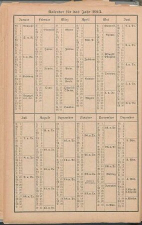Kalender für das Jahr 1913.