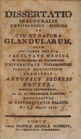 Diss. inaug. physiologico-medica, de usu et natura glandularum