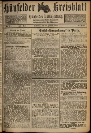 Erste Ausgabe vom Samstag, den 12. Januar 1929.