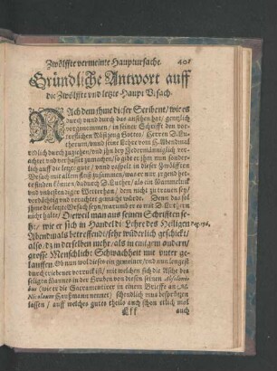 Gründliche Antwort auff die Zwölffte und letzte Haupt Ursach.