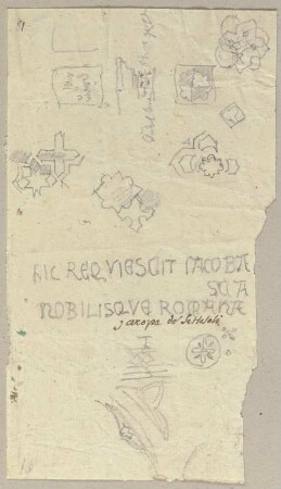 Die Nachschrift einer Inschrift sowie verschiedene Elemente eines Mosaiks (?)